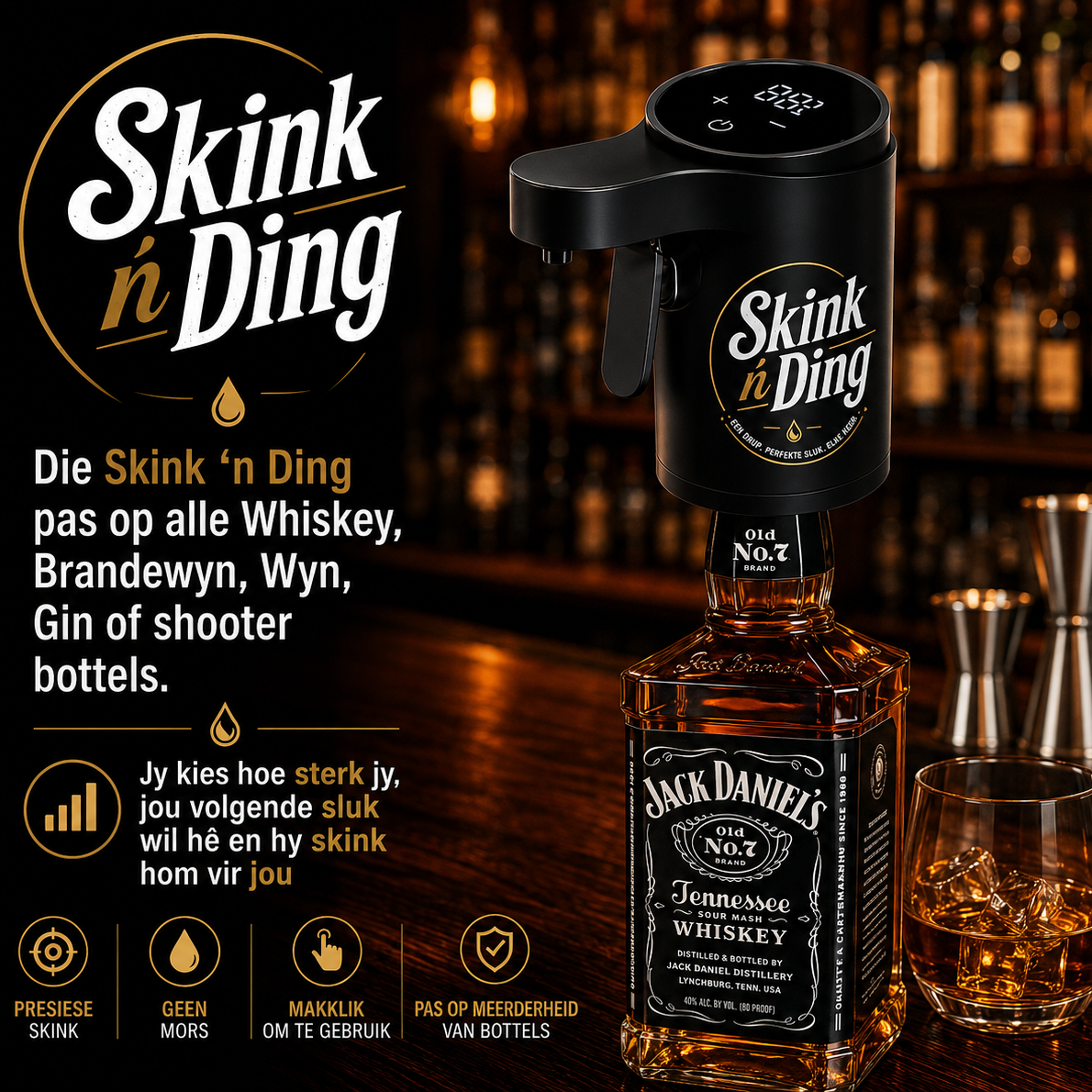 Skink ’n Ding Outomatiese Drank Dispenser - Swart